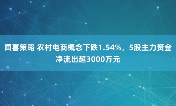 闻喜策略 农村电商概念下跌1.54%，5股主力资金净流出超3000万元